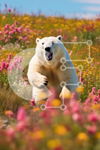 Intra Συλλεκτικό Ξύλινο Παζλ Plywood  4mm - Εκπληκτική εικόνα μιας πολικής αρκούδας σε ένα χωράφι με αγριολούλουδα Σε Ξύλινο Κουτί - Διαστάσεις: 10x10 cm – 25 κομμάτια