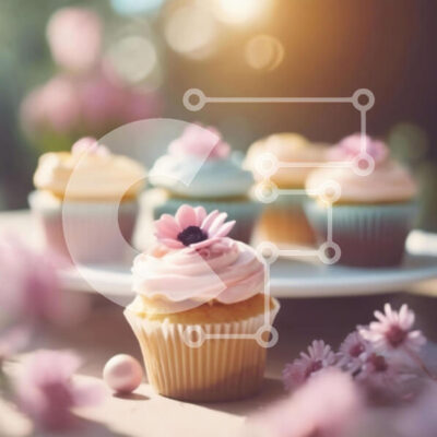 Intra Συλλεκτικό Ξύλινο Παζλ Plywood  4mm - Cupcakes σε λευκό πιάτο με ροζ λουλούδια Σε Ξύλινο Κουτί - Διαστάσεις: 10x10 cm – 25 κομμάτια - Image 1