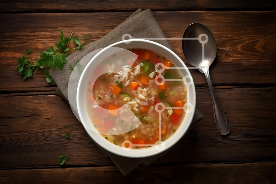 Intra Συλλεκτικό Ξύλινο Παζλ Plywood  4mm - Υγιεινή και νόστιμη σούπα με λαχανικά και ρύζι Σε Ξύλινο Κουτί - Διαστάσεις: 10x10 cm – 25 κομμάτια