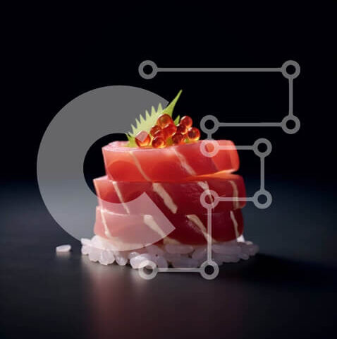 Intra Συλλεκτικό Ξύλινο Παζλ Plywood  4mm - Φρέσκο ​​και γευστικό σούσι τόνου με ρύζι και πράσινο κρεμμύδι Σε Ξύλινο Κουτί - Διαστάσεις: 10x10 cm – 25 κομμάτια - Image 1