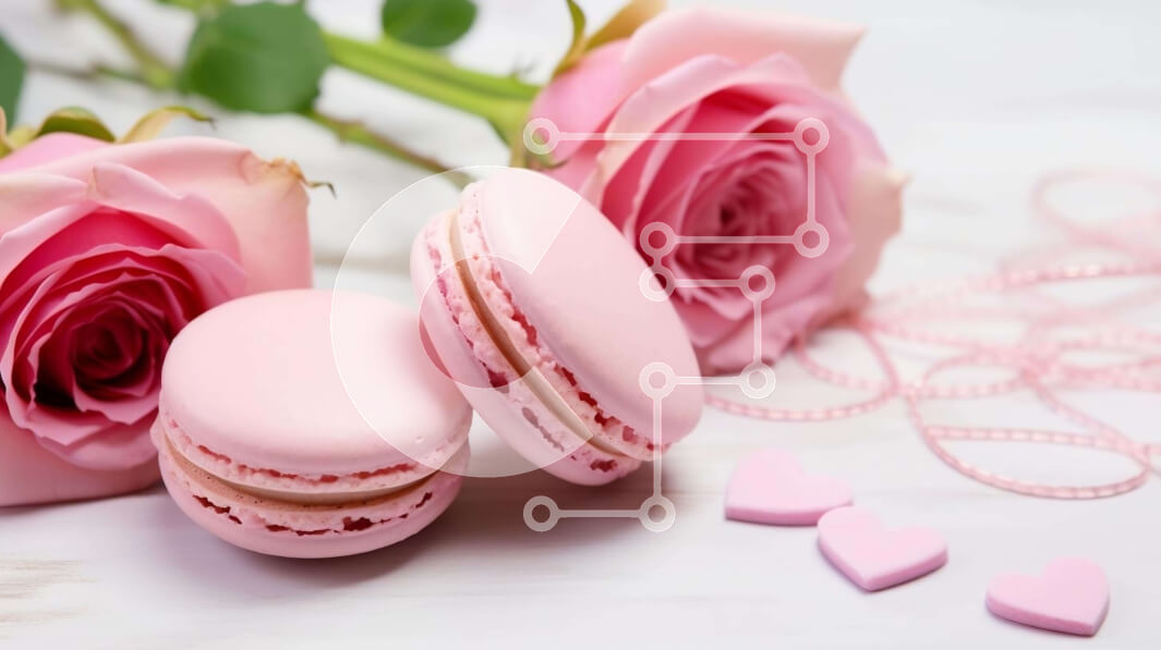 Intra Συλλεκτικό Ξύλινο Παζλ Plywood  4mm - Ροζ αμυγδαλωτά και τριαντάφυλλα σε ένα λευκό τραπέζι Σε Ξύλινο Κουτί - Διαστάσεις: 10x10 cm – 25 κομμάτια