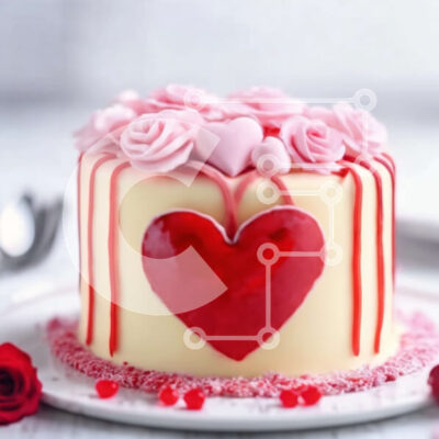 Intra Συλλεκτικό Ξύλινο Παζλ Plywood  4mm - Κέικ σε σχήμα καρδιάς με κόκκινα τριαντάφυλλα και λευκό παγωμένο Σε Ξύλινο Κουτί - Διαστάσεις: 10x10 cm – 25 κομμάτια - Image 1