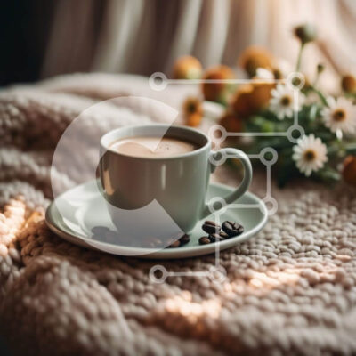 Intra Συλλεκτικό Ξύλινο Παζλ Plywood 4mm - Όμορφη εικόνα ενός φλιτζάνι καφέ σε μια ζεστή κουβέρτα με floral διακόσμηση Σε Ξύλινο Κουτί - Διαστάσεις: 10x10 cm – 25 κομμάτια - Image 1