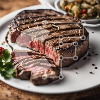 Intra Συλλεκτικό Ξύλινο Παζλ Plywood 4mm - Ψητή μπριζόλα με λαχανικά σε λευκό πιάτο Σε Ξύλινο Κουτί - Διαστάσεις: 10x10 cm – 25 κομμάτια - Image 1