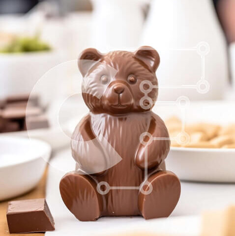 Intra Συλλεκτικό Ξύλινο Παζλ Plywood  4mm - Σοκολατένιο αρκουδάκι σε τραπεζαρία με φρούτα και γλυκά Σε Ξύλινο Κουτί - Διαστάσεις: 10x10 cm – 25 κομμάτια - Image 1