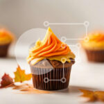 Intra Συλλεκτικό Ξύλινο Παζλ Plywood  4mm – Λαχταριστό Cupcake σοκολάτας με παγωμένο πορτοκάλι και φθινοπωρινά φύλλα Σε Ξύλινο Κουτί – Διαστάσεις: 10×10 cm – 25 κομμάτια