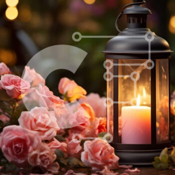 Intra Συλλεκτικό Ξύλινο Παζλ Plywood  4mm - Κερί φαναριού που περιβάλλεται από ροζ τριαντάφυλλα Σε Ξύλινο Κουτί - Διαστάσεις: 10x10 cm – 25 κομμάτια - Image 1