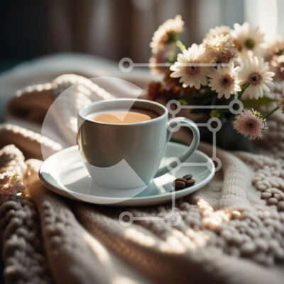 Intra Συλλεκτικό Ξύλινο Παζλ Plywood 4mm - Ζεστός και άνετος καφές σε κρεβάτι με λουλουδένιες πινελιές Σε Ξύλινο Κουτί - Διαστάσεις: 10x10 cm – 25 κομμάτια - Image 1