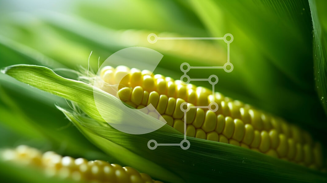 Intra Συλλεκτικό Ξύλινο Παζλ Plywood  4mm - Κοντινό πλάνο του καλαμποκιού με πυρήνες και πράσινα φύλλα Σε Ξύλινο Κουτί - Διαστάσεις: 10x10 cm – 25 κομμάτια