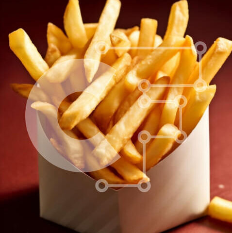 Intra Συλλεκτικό Ξύλινο Παζλ Plywood  4mm - Κοντινή εικόνα με τηγανιτές πατάτες σε χάρτινο δοχείο | Νόστιμο Φαγητό Φωτογραφία Σε Ξύλινο Κουτί - Διαστάσεις: 10x10 cm – 25 κομμάτια - Image 1