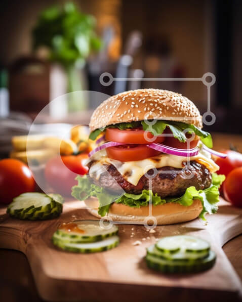 Intra Συλλεκτικό Ξύλινο Παζλ Plywood  4mm - Λαχταριστή εικόνα ενός χάμπουργκερ με μαρούλι, ντομάτα και τυρί Σε Ξύλινο Κουτί - Διαστάσεις: 10x10 cm – 25 κομμάτια