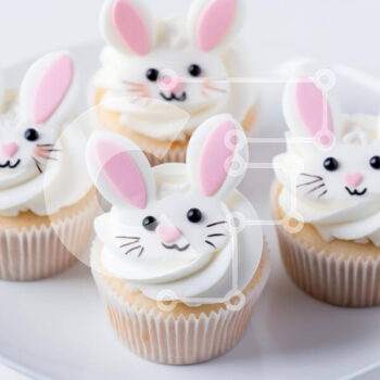 Intra Συλλεκτικό Ξύλινο Παζλ Plywood  4mm - Cupcakes με λαγουδάκι με θέμα το Πάσχα σε λευκό πιάτο Σε Ξύλινο Κουτί - Διαστάσεις: 10x10 cm – 25 κομμάτια - Image 1