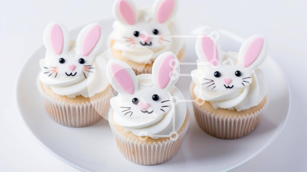 Intra Συλλεκτικό Ξύλινο Παζλ Plywood 4mm - Cupcakes με λαγουδάκι με θέμα το Πάσχα σε λευκό πιάτο Σε Ξύλινο Κουτί - Διαστάσεις: 10x10 cm – 25 κομμάτια - Image 1