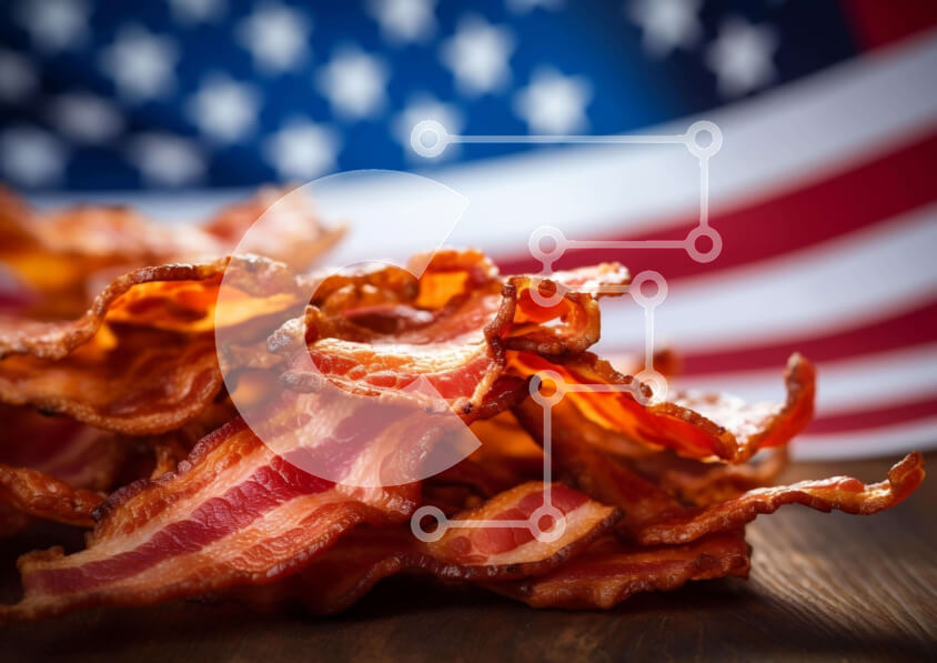 Intra Συλλεκτικό Ξύλινο Παζλ Plywood  4mm - Σωρός μπέικον αμερικανικής σημαίας σε ξύλινο τραπέζι Σε Ξύλινο Κουτί - Διαστάσεις: 10x10 cm – 25 κομμάτια