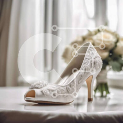 Intra Συλλεκτικό Ξύλινο Παζλ Plywood  4mm - Λευκά παπούτσια γάμου με τριαντάφυλλα και λουλούδια Σε Ξύλινο Κουτί - Διαστάσεις: 10x10 cm – 25 κομμάτια - Image 1