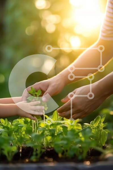 Intra Συλλεκτικό Ξύλινο Παζλ Plywood  4mm - Μητέρα και παιδί φυτεύουν πράσινα φυτά στον κήπο Σε Ξύλινο Κουτί - Διαστάσεις: 10x10 cm – 25 κομμάτια