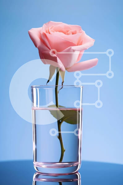 Intra Συλλεκτικό Ξύλινο Παζλ Plywood  4mm - Μονό ροζ τριαντάφυλλο σε γυάλινο βάζο με μπλε φόντο Σε Ξύλινο Κουτί - Διαστάσεις: 10x10 cm – 25 κομμάτια