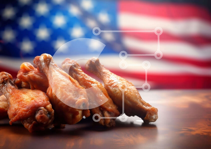 Intra Συλλεκτικό Ξύλινο Παζλ Plywood  4mm - Πιάτο με φτερούγες κοτόπουλου με αμερικανική σημαία Σε Ξύλινο Κουτί - Διαστάσεις: 10x10 cm – 25 κομμάτια