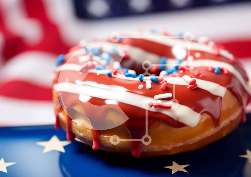 Intra Συλλεκτικό Ξύλινο Παζλ Plywood  4mm - Ντόνατ αμερικανικής σημαίας - πατριωτικό επιδόρπιο Σε Ξύλινο Κουτί - Διαστάσεις: 10x10 cm – 25 κομμάτια