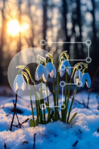 Intra Συλλεκτικό Ξύλινο Παζλ Plywood  4mm - Όμορφη εικόνα των Snowdrops σε ένα χιονισμένο δάσος στο ηλιοβασίλεμα Σε Ξύλινο Κουτί - Διαστάσεις: 10x10 cm – 25 κομμάτια