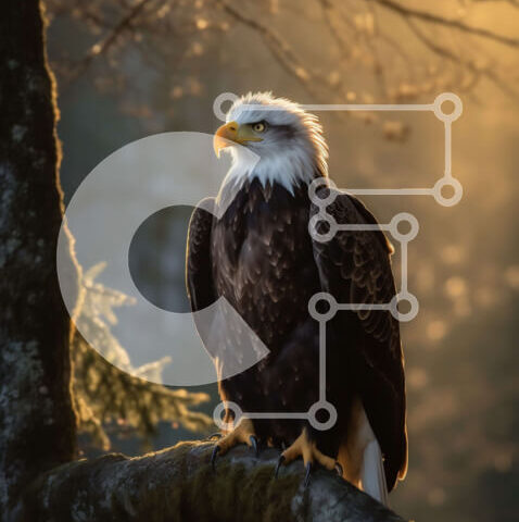 Intra Συλλεκτικό Ξύλινο Παζλ Plywood 4mm - Όμορφη εικόνα ενός φαλακρού αετού σκαρφαλωμένο σε ένα κλαδί δέντρου Σε Ξύλινο Κουτί - Διαστάσεις: 10x10 cm – 25 κομμάτια - Image 1