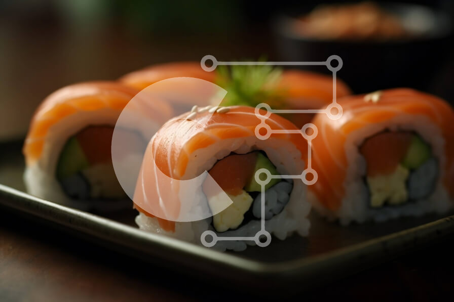 Intra Συλλεκτικό Ξύλινο Παζλ Plywood  4mm - Νόστιμο πιάτο σούσι με φρέσκα ψάρια και λαχανικά Σε Ξύλινο Κουτί - Διαστάσεις: 10x10 cm – 25 κομμάτια