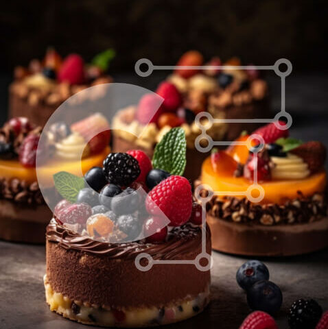 Intra Συλλεκτικό Ξύλινο Παζλ Plywood  4mm - Λαχταριστά κέικ σοκολάτας με γαρνιτούρες φρέσκων φρούτων Σε Ξύλινο Κουτί - Διαστάσεις: 10x10 cm – 25 κομμάτια - Image 1