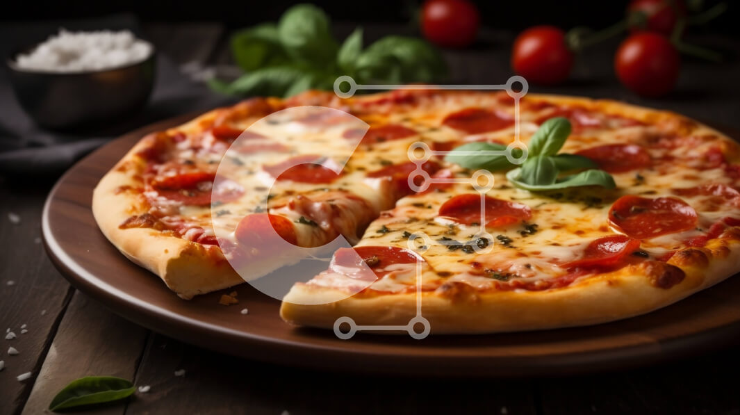 Intra Συλλεκτικό Ξύλινο Παζλ Plywood 4mm - Νόστιμη πίτσα Pepperoni με τυρί μοτσαρέλα και φύλλα βασιλικού Σε Ξύλινο Κουτί - Διαστάσεις: 10x10 cm – 25 κομμάτια - Image 1