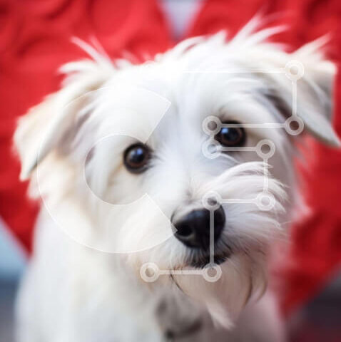 Intra Συλλεκτικό Ξύλινο Παζλ Plywood 4mm - Μικρό λευκό σκυλί μπροστά από το φόντο της κόκκινης καρδιάς Σε Ξύλινο Κουτί - Διαστάσεις: 10x10 cm – 25 κομμάτια - Image 1