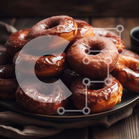 Intra Συλλεκτικό Ξύλινο Παζλ Plywood  4mm - Νόστιμα γλασμένα ντόνατς σερβιρισμένα με καφέ σε ξύλινο τραπέζι Σε Ξύλινο Κουτί - Διαστάσεις: 10x10 cm – 25 κομμάτια - Image 1