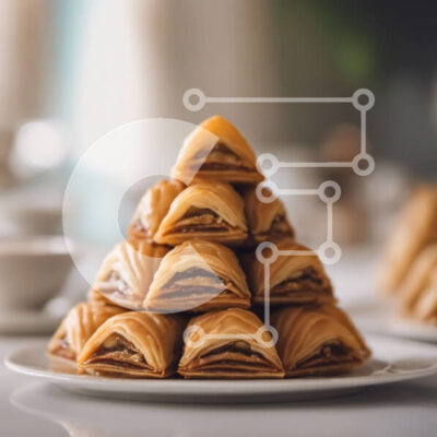 Intra Συλλεκτικό Ξύλινο Παζλ Plywood  4mm - Στοίβα από νόστιμα μπακλαβά σε ένα πιάτο Σε Ξύλινο Κουτί - Διαστάσεις: 10x10 cm – 25 κομμάτια - Image 1