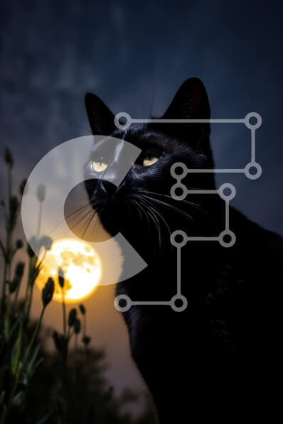 Intra Συλλεκτικό Ξύλινο Παζλ Plywood  4mm - Υπέροχη εικόνα μιας μαύρης γάτας και της πανσέληνου τη νύχτα Σε Ξύλινο Κουτί - Διαστάσεις: 10x10 cm – 25 κομμάτια