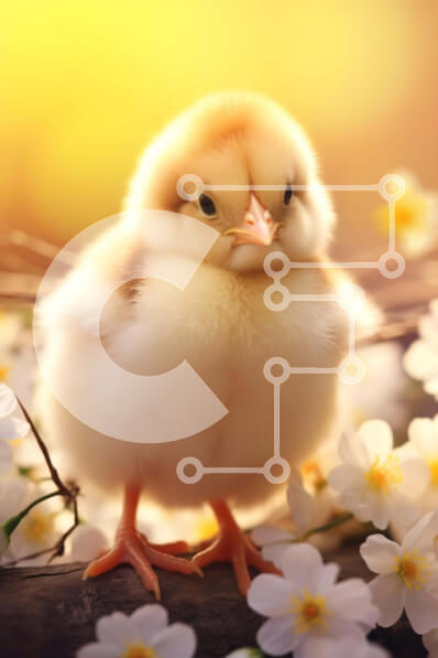 Intra Συλλεκτικό Ξύλινο Παζλ Plywood  4mm - Περίεργος κίτρινος νεοσσός σε ένα χωράφι με λευκά λουλούδια Σε Ξύλινο Κουτί - Διαστάσεις: 10x10 cm – 25 κομμάτια