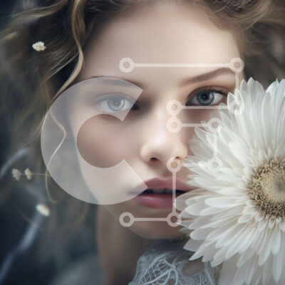 Intra Συλλεκτικό Ξύλινο Παζλ Plywood  4mm - Κομψό πορτρέτο γυναίκας με μακριά σγουρά ξανθά μαλλιά και μπλε μάτια Σε Ξύλινο Κουτί - Διαστάσεις: 10x10 cm – 25 κομμάτια - Image 1