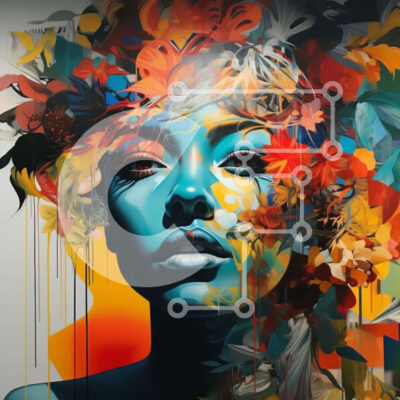 Intra Συλλεκτικό Ξύλινο Παζλ Plywood  4mm - Πολύχρωμη γυναίκα με λουλουδάτο κεφαλάρι και ζωηρά μαλλιά Σε Ξύλινο Κουτί - Διαστάσεις: 10x10 cm – 25 κομμάτια - Image 1