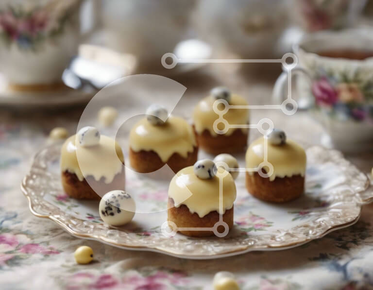 Intra Συλλεκτικό Ξύλινο Παζλ Plywood  4mm - Νόστιμα επιδόρπια και τσάι σε floral τραπέζι Σε Ξύλινο Κουτί - Διαστάσεις: 10x10 cm – 25 κομμάτια