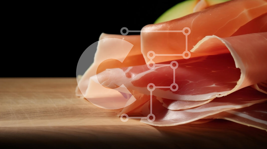 Intra Συλλεκτικό Ξύλινο Παζλ Plywood  4mm - Φέτες ζαμπόν και μήλου σε ξύλινη σανίδα κοπής Σε Ξύλινο Κουτί - Διαστάσεις: 10x10 cm – 25 κομμάτια