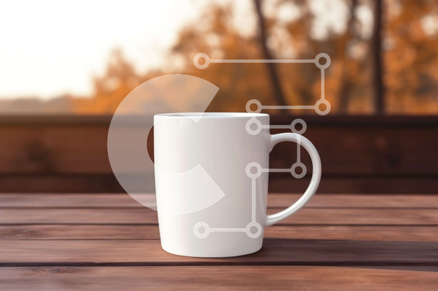 Intra Συλλεκτικό Ξύλινο Παζλ Plywood  4mm - Λευκή κούπα καφέ σε ξύλινο τραπέζι με θέα στο δάσος Σε Ξύλινο Κουτί - Διαστάσεις: 10x10 cm – 25 κομμάτια