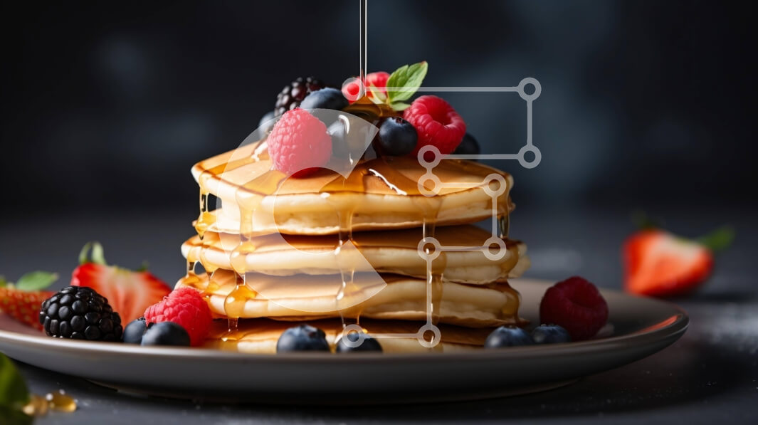 Intra Συλλεκτικό Ξύλινο Παζλ Plywood  4mm - Στοίβα από τηγανίτες με φρέσκα μούρα και σιρόπι Σε Ξύλινο Κουτί - Διαστάσεις: 10x10 cm – 25 κομμάτια