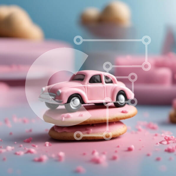 Intra Συλλεκτικό Ξύλινο Παζλ Plywood  4mm - Ροζ παιχνίδι αυτοκίνητο σε στοίβες από ροζ μπισκότα Σε Ξύλινο Κουτί - Διαστάσεις: 10x10 cm – 25 κομμάτια