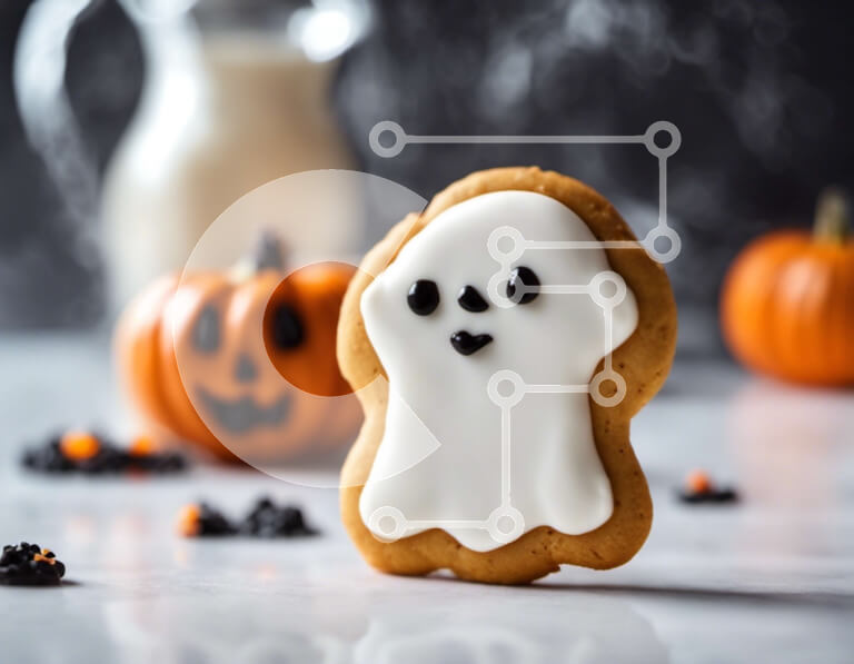 Intra Συλλεκτικό Ξύλινο Παζλ Plywood  4mm - Μπισκότο σε σχήμα φαντάσματος με κολοκύθες και ποτήρι γάλα Σε Ξύλινο Κουτί - Διαστάσεις: 10x10 cm – 25 κομμάτια