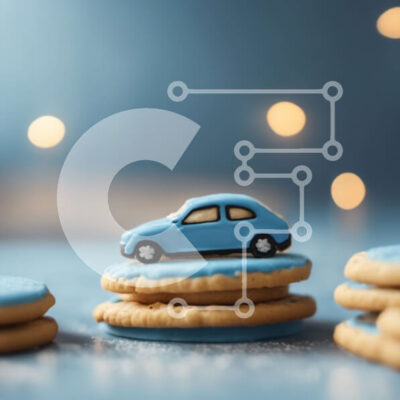 Intra Συλλεκτικό Ξύλινο Παζλ Plywood  4mm - Στοίβα μπλε μπισκότα με αυτοκίνητο παιχνιδιών Σε Ξύλινο Κουτί - Διαστάσεις: 10x10 cm – 25 κομμάτια - Image 1