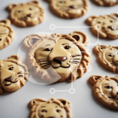 Intra Συλλεκτικό Ξύλινο Παζλ Plywood 4mm - Μπισκότα σε σχήμα λιονταριού με καφέ πάγωμα σε λευκή επιφάνεια Σε Ξύλινο Κουτί - Διαστάσεις: 10x10 cm – 25 κομμάτια - Image 1