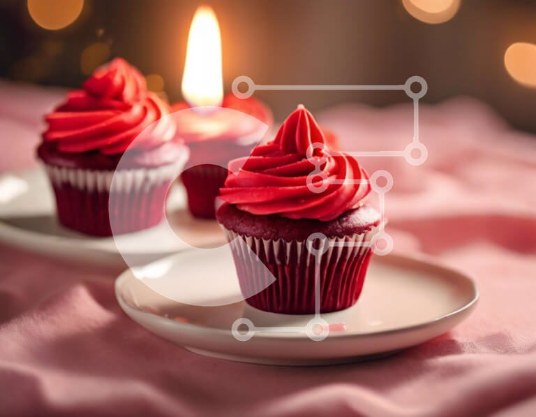 Intra Συλλεκτικό Ξύλινο Παζλ Plywood  4mm - Κόκκινα cupcakes σε λευκό πιάτο με αναμμένο κερί Σε Ξύλινο Κουτί - Διαστάσεις: 10x10 cm – 25 κομμάτια