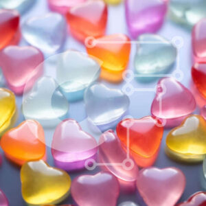 Intra Συλλεκτικό Ξύλινο Παζλ Plywood  4mm - Πολύχρωμες καραμέλες σε σχήμα καρδιάς σε ένα τραπέζι Σε Ξύλινο Κουτί - Διαστάσεις: 10x10 cm – 25 κομμάτια