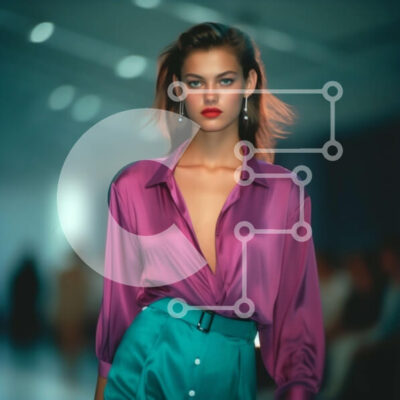 Intra Συλλεκτικό Ξύλινο Παζλ Plywood  4mm - Κομψό μοντέλο περπατά κάτω από την πασαρέλα με μωβ μπλούζα και τιρκουάζ παντελόνι Σε Ξύλινο Κουτί - Διαστάσεις: 10x10 cm – 25 κομμάτια - Image 1