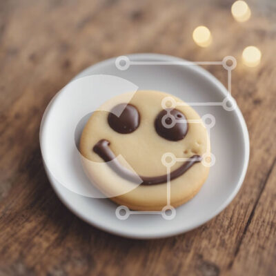 Intra Συλλεκτικό Ξύλινο Παζλ Plywood  4mm – Μπισκότο Smiley Face με παγωμένο σοκολάτα σε λευκό πιάτο Σε Ξύλινο Κουτί – Διαστάσεις: 10×10 cm – 25 κομμάτια