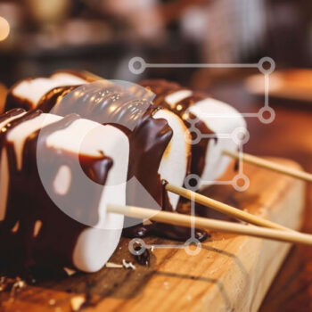 Intra Συλλεκτικό Ξύλινο Παζλ Plywood  4mm - Marshmallows με σοκολάτα σε ξύλινη σανίδα κοπής Σε Ξύλινο Κουτί - Διαστάσεις: 10x10 cm – 25 κομμάτια - Image 1