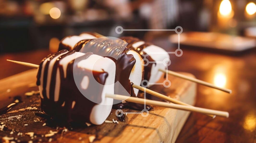 Intra Συλλεκτικό Ξύλινο Παζλ Plywood  4mm - Marshmallows με σοκολάτα σε ξύλινη σανίδα κοπής Σε Ξύλινο Κουτί - Διαστάσεις: 10x10 cm – 25 κομμάτια