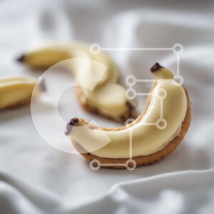 Intra Συλλεκτικό Ξύλινο Παζλ Plywood  4mm - Μπισκότα σε σχήμα μπανάνας με κρέμα τυριού παγωμένο σε λευκό τραπεζομάντιλο Σε Ξύλινο Κουτί - Διαστάσεις: 10x10 cm – 25 κομμάτια